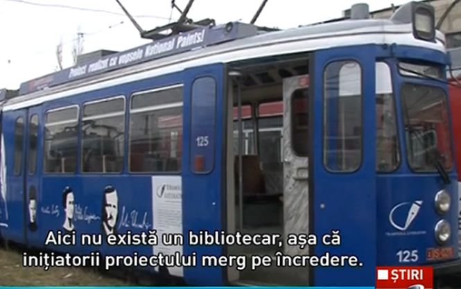 Moldavians ride on Romania's first library tram