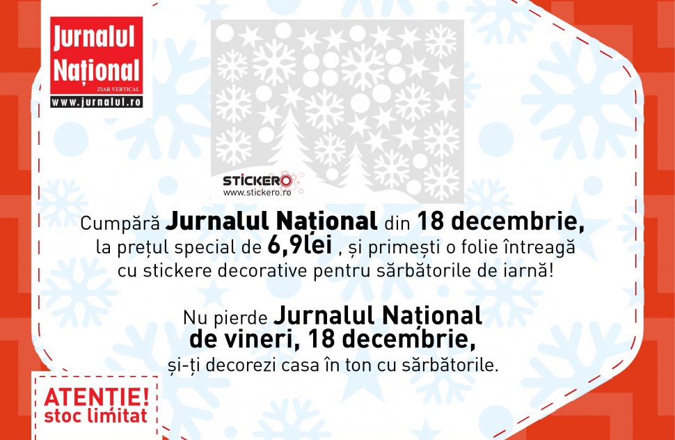 Pe 18 decembrie, Jurnalul National iti aduce stickere decorative. Atenție, stoc limitat
