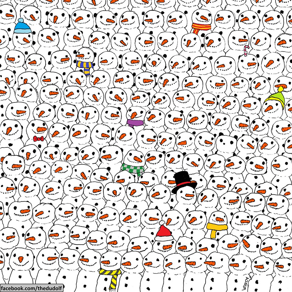 Puzzle-ul de Crăciun care a ajuns viral pe Facebook. Cât de repede găsești ursul panda în mulțimea de oameni de zapadă?