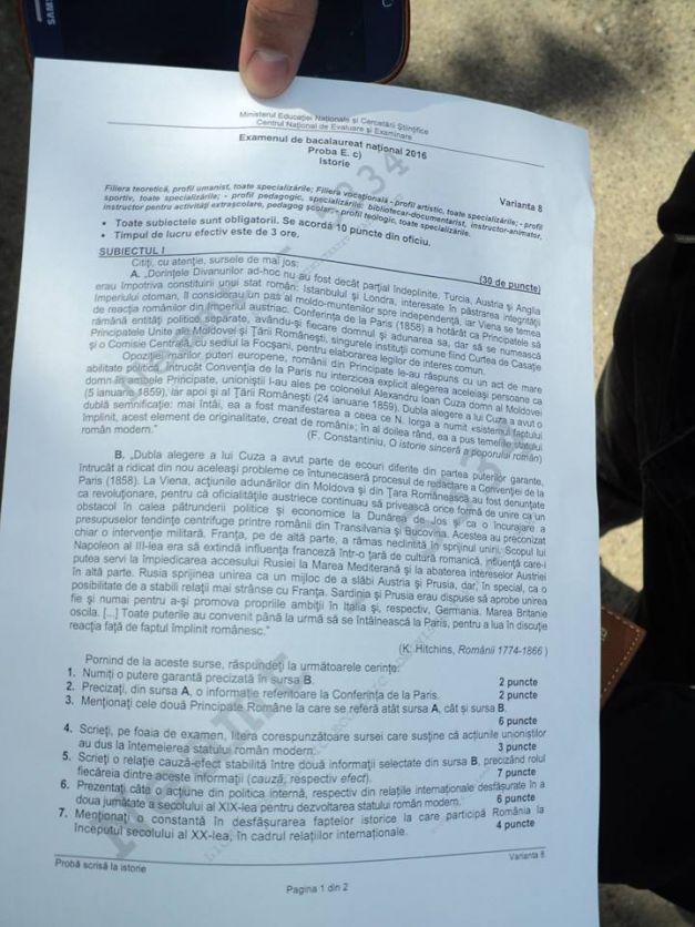 SUBIECTE BACALAUREAT 2016. Subiectele la Istorie, proba obligatorie a profilului Uman 392005