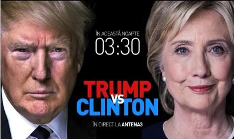 Cea mai importantă confruntare a deceniului, Donald Trump vs Hillary Clinton, este în direct la Antena 3