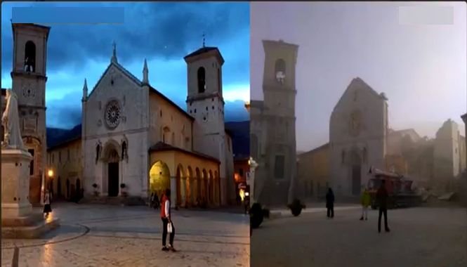 Catedrala din Norcia, dărâmată la cutremur. Imagini din Italia, după seismul de 6,5