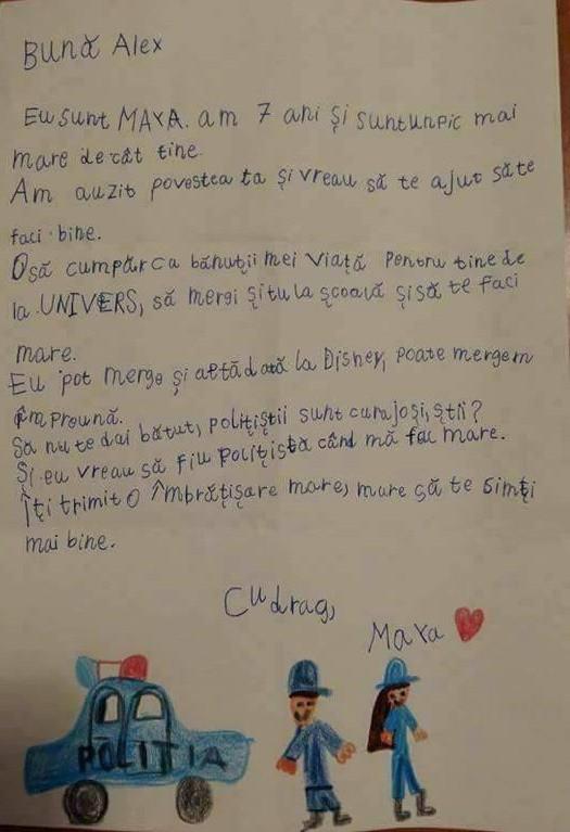 Scrisoarea unei fetițe de șapte ani pentru un băiat bolnav de cancer: „O să cumpăr cu bănuții mei viață pentru tine” 426278