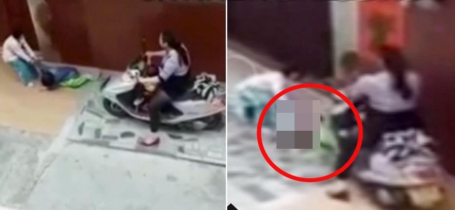 Imagini șocante! O femeie aflată pe scuter lovește intenționat un copil căzut la pământ