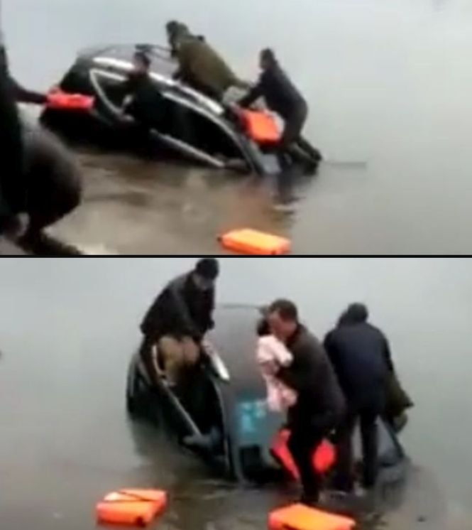 Mașina se scufunda în apa râului, iar bebelușul rămăsese blocat înăuntru. Ce a făcut tatăl fetiței. Imagini șocante - VIDEO