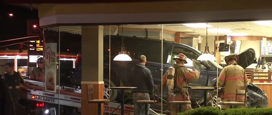 A confundat frâna cu accelerația! O șoferiță a intrat cu mașina într-un restaurant fast-food