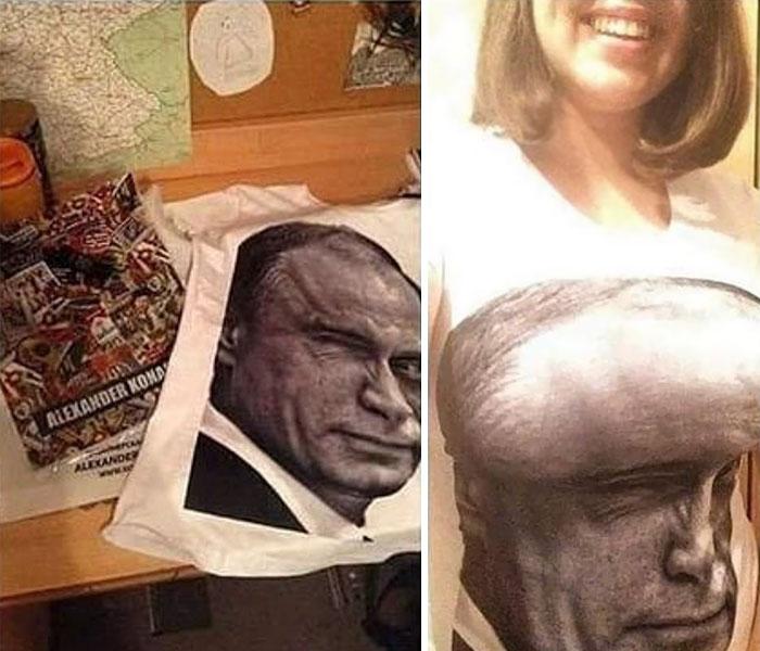 Și-a cumpărat un tricou cu chipul lui Vladimir Putin și l-a îmbrăcat să vadă cum îi stă. Când s-a uitat în oglindă a înghețat! 470731