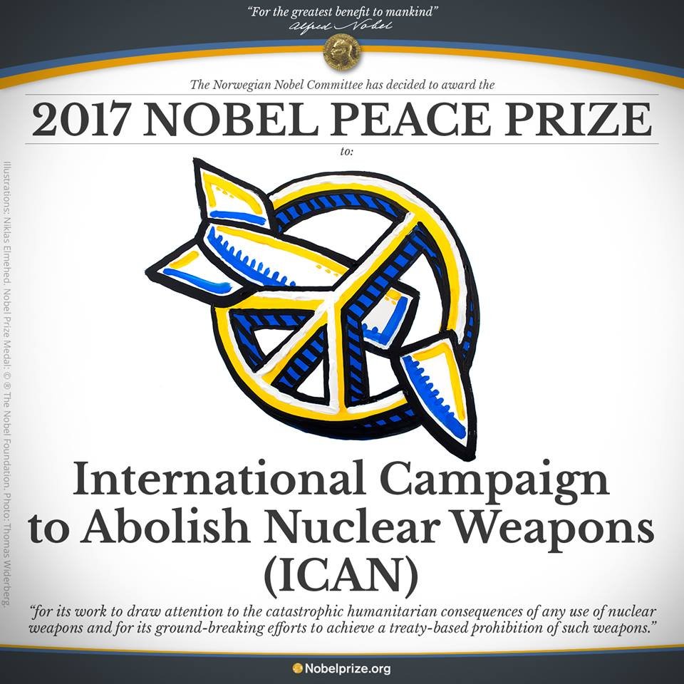 NOBEL 2017. Premiul Nobel pentru Pace a fost acordat Campaniei Internaţionale pentru Abolirea Armelor Nucleare (ICAN)