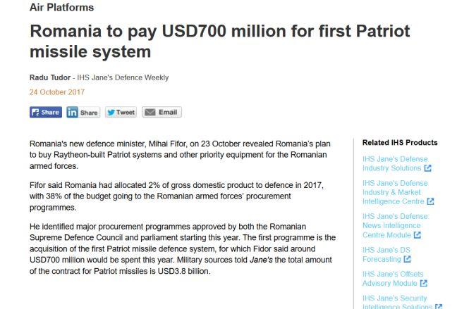 Radu Tudor a scris în Jane's Defence despre cea mai mare achiziție militară a României 487094