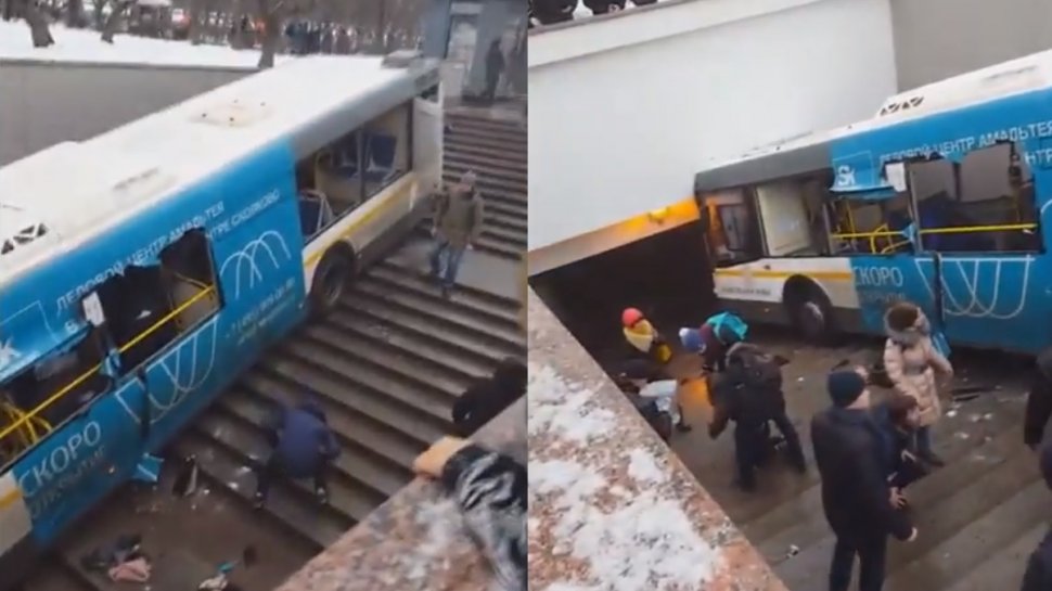 Un autobuz plin cu pasageri a intrat într-o gură de metrou, în Moscova. Sunt zeci de victime - VIDEO
