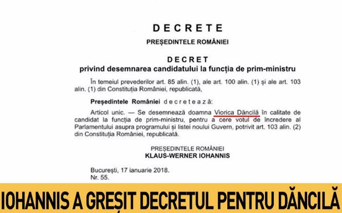 Președintele Klaus Iohannis a greșit decretul privind desemnarea Vioricăi Dăncilă la funcția de prim-ministru 503821