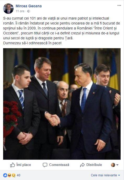 Gafa făcută de Mircea Geoană. Ce apare în mesajul de condoleanțe în memoria lui Neagu Djuvara - FOTO 505244