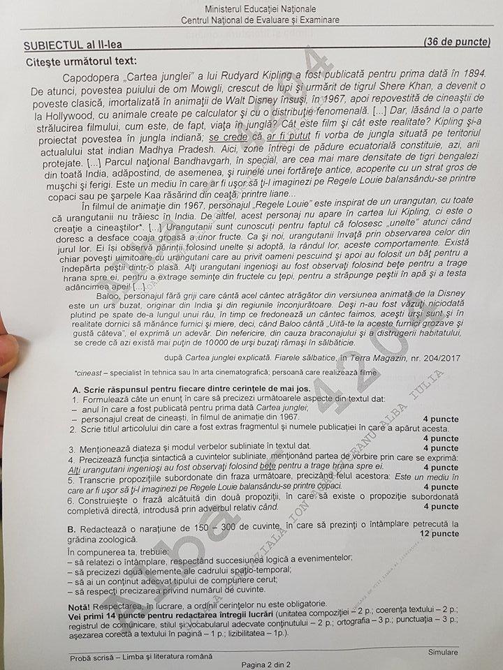 SIMULARE EVALUARE NAŢIONALĂ 2018. Avem SUBIECTELE şi BAREMUL la română, clasa a VIII-a 512760