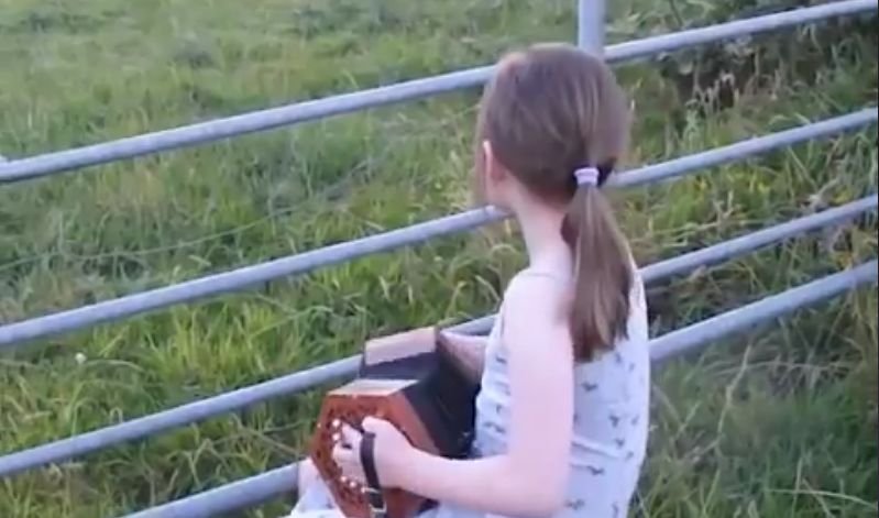 O fetiță s-a așezat pe scăunel în câmp și a început să cânte la concertină. Este incredibil ce s-a întâmplat în doar câteva minute (VIDEO)