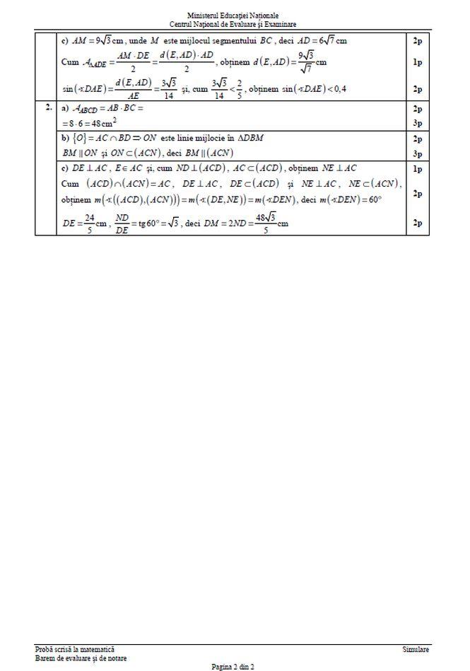 SIMULARE EVALUARE NAŢIONALĂ 2018. Subiectele și baremul la matematică, clasa a VIII-a  513098