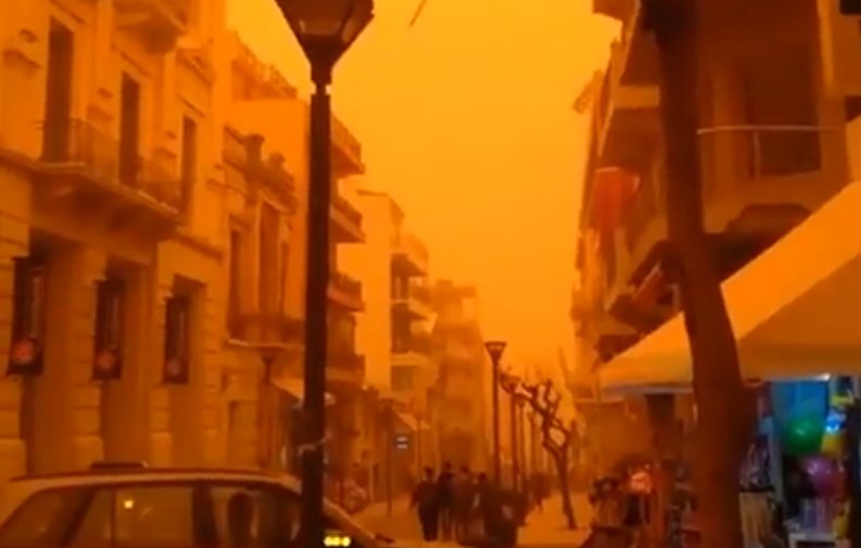 Imagini apocaliptice în Grecia! Insula Creta, portocalie din cauza prafului saharian - VIDEO