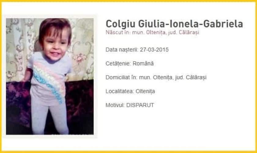 Fetița de trei ani, dispărută din Oltenița, a fost găsită moartă