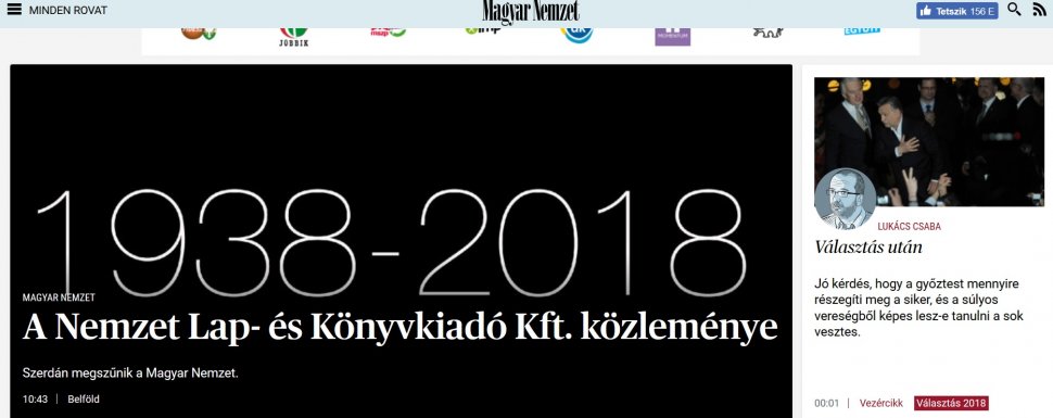 Ungaria rămâne cu un singur ziar de opoziție. Cotidianul Magyar Nemzet se închide