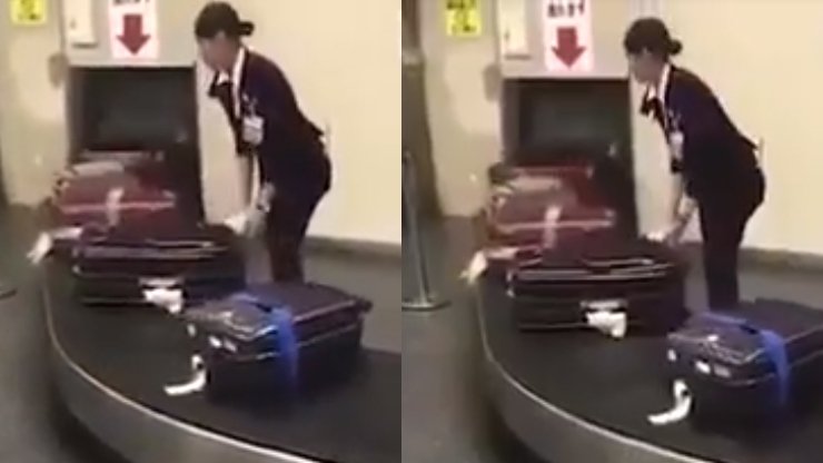 Imagini surprinzătoare cu angajata unui aeroport. E incredibil ce face atunci când vede bagajele pasagerilor - VIDEO