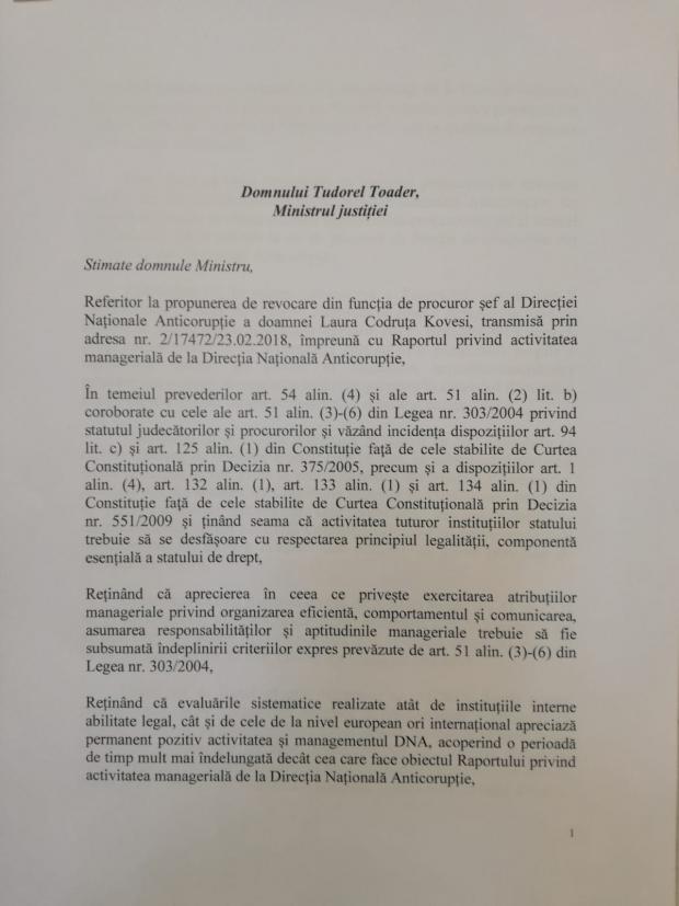 Documentul prin care Klaus Iohannis își motivează decizia de a nu o revoca pe Laura Codruța Kovesi 521629