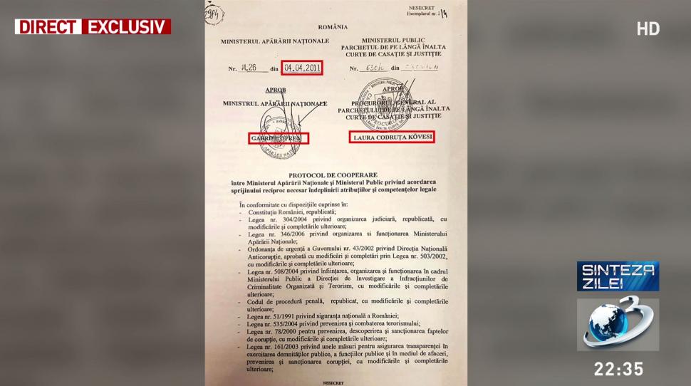 Protocolul secret Kovesi-Oprea. Document prezentat în premieră națională