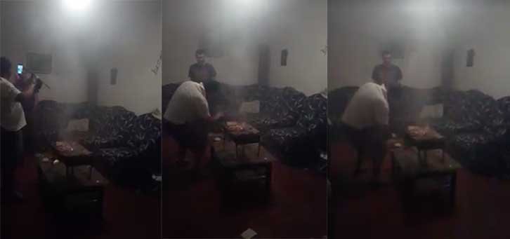 Imagini halucinante de 1 Mai! Câțiva români care stateau cu chirie au încins grătarul într-un apartament în mijlocul sufrageriei!