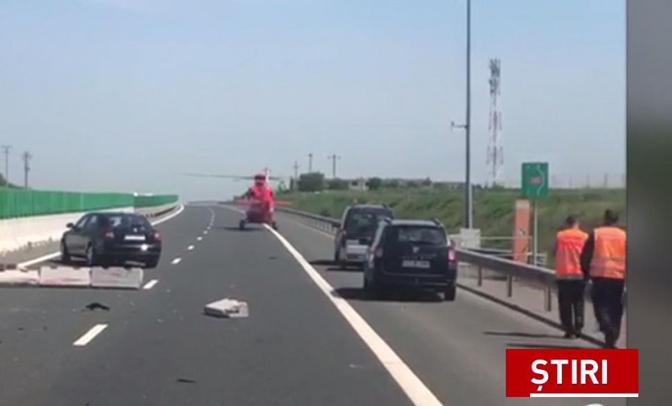 Accident grav pe Autostrada Soarelui: O șoferiță a ajuns pe contrasens cu mașina răsturnată