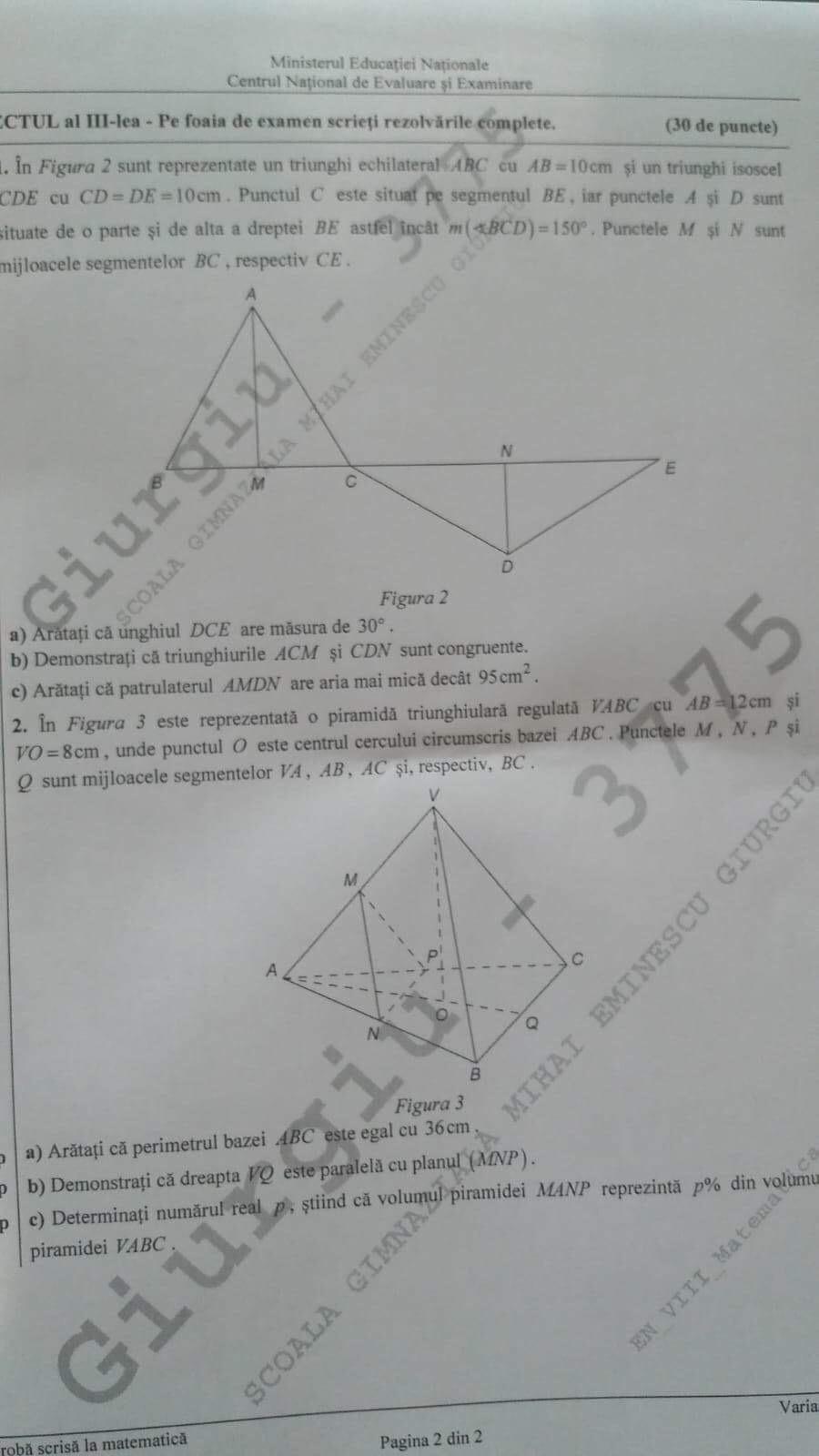 Evaluare Națională clasa a VIII-a 2018. Avem SUBIECTELE la EVALUARE NAŢIONALĂ 2018 la MATEMATICĂ, clasa a VIII-a 532971