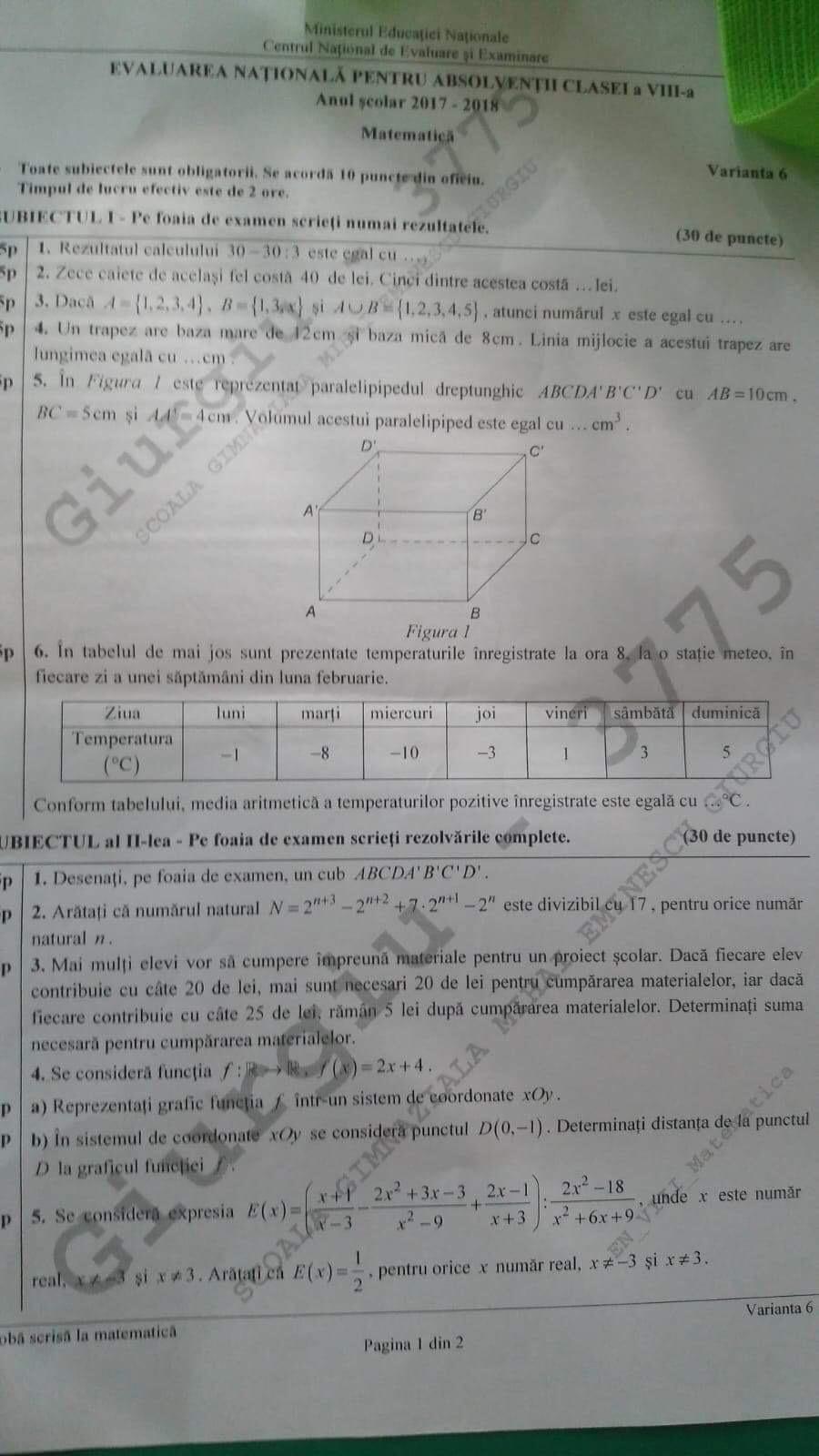 EVALUAREA NAŢIONALĂ 2018. Rezolvă SUBIECTELE de la MATEMATICĂ 532965