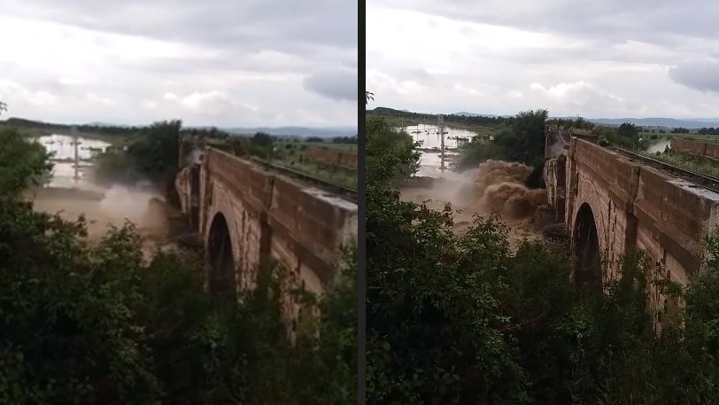Momentul în care podul de cale ferată din Brașov se prăbușește - VIDEO