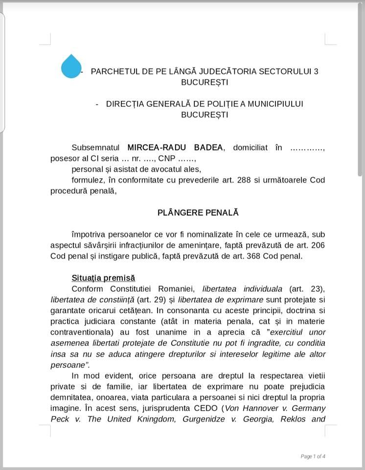 Mircea Badea a depus plângere penală pentru amenințare și instigare publica, după ce mai mulți indivizi i-au transmis că îl vor împușca și că se vor ocupa de soția și fiul său 544906