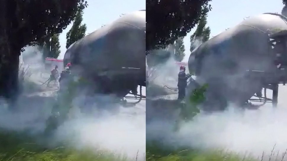 O remorcă cu motorină a luat foc în Vrancea - VIDEO