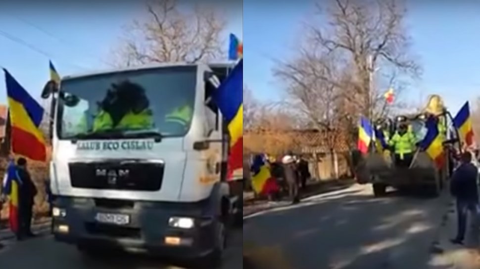 Imagini incredibile surprinse de Ziua Națională! Paradă cu mașinile de salubritate și excavatorul - VIDEO