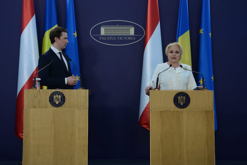 Premierul României și cancelarul Austriei, declarații comune la Palatul Victoria. Dăncilă: „Opiniile sunt divergente, dar e de datoria noastră să găsim soluția pe care o așteaptă cetățenii europeni”