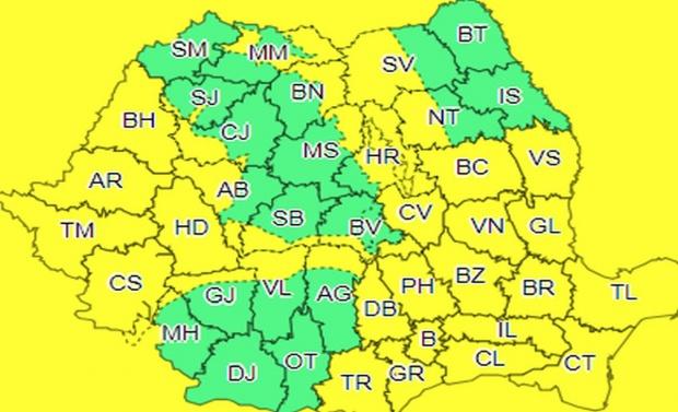 Alertă METEO. Aproape toată țara este sub cod galben de vreme rea 579526