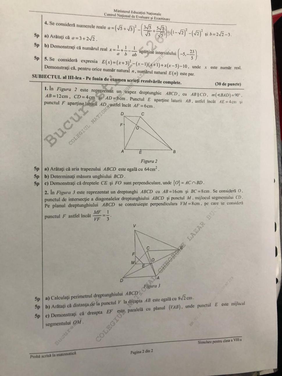 Subiecte Simulare Evaluarea Națională Matematică. Avem subiectele! Ce a picat la clasa a VIII-a 582464