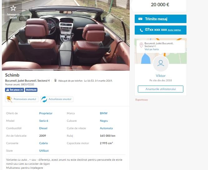 Găsise mașina lui Viktor de vânzare pe un site de anunțuri, când a citit detaliile. "Nu se poate așa ceva, e real anunțul ăsta ?" 582961