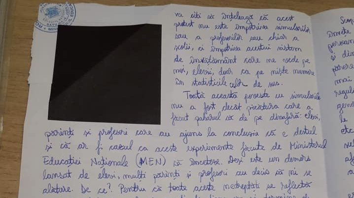 Mesajul inedit scris de o elevă pentru profesori în lucrarea de la română