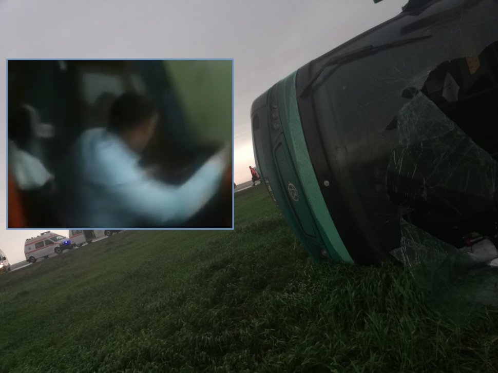 Imagini incredibile din autocar în momentul în care a fost luat pe sus de tornada din Călărași - VIDEO