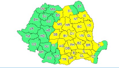  ANM: Cod galben de furtuni în 25 de județe ale țării și în București pentru următoarele ore