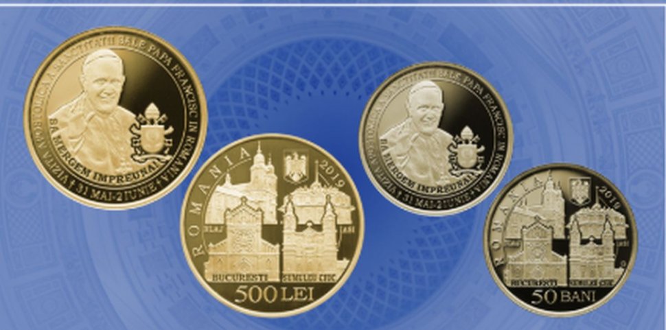Banca Naţională a României a lansat o serie de monede din aur şi alamă, cu ocazia vizitei Papei Francisc