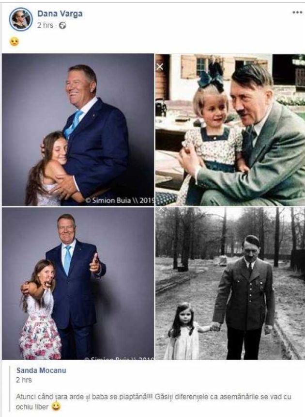 Consilierul premierului Viorica Dăncilă a distribuit o poză în care sugerează asemănarea izbitoare dintre Klaus Iohannis și liderul nazist Hitler - FOTO 608693