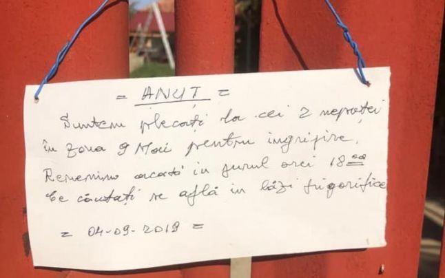 O familie din municipiul Târgu Jiu, aflată în zona unui focar de pestă porcină, a lăsat un bileţel pe poarta casei pentru autorităţile venite să extermine porcii