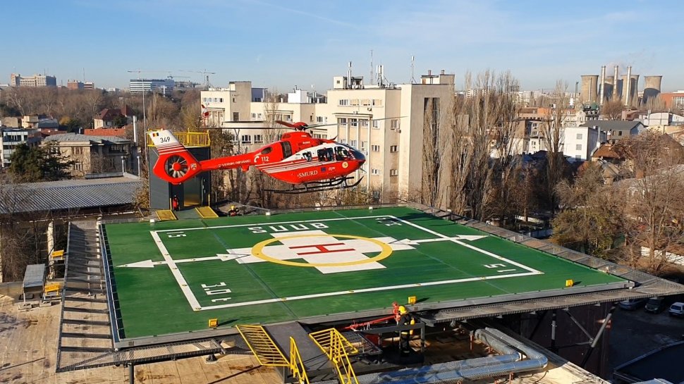 Prima aterizare pe heliportul Spitalului Universitar de Urgență București. O femeie cu anevrism a fost adusă cu elicopterul