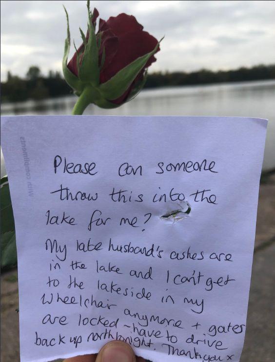 Se plimba pe marginea lacului atunci când a descoperit un trandafir roșu de care era legat un bilețel. Când a citit mesajul a înțeles tot ce are de făcut! ”Sper că vei vedea asta!” - FOTO 636838