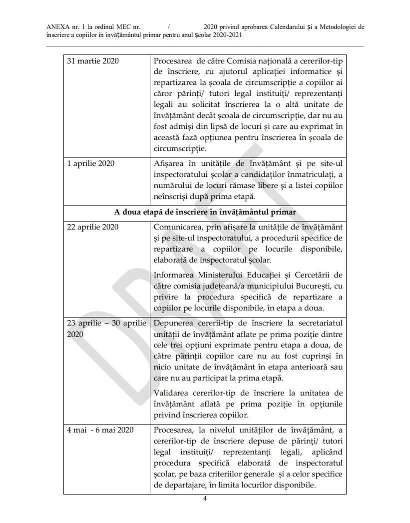 Calendarul înscrierilor în învățământul primar, în anul 2020-2021 - document 642315