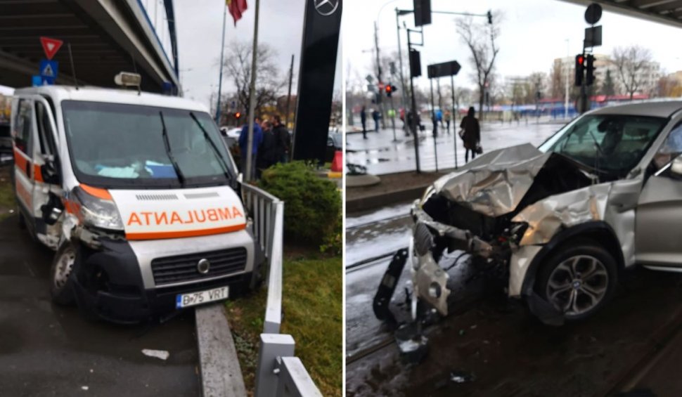 Ambulanță cu două paciente, accident grav pe Splaiul Unirii din București