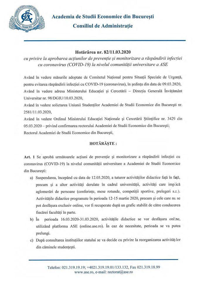 ASE și Politehnica București au anunțat suspendarea cursurilor 649686