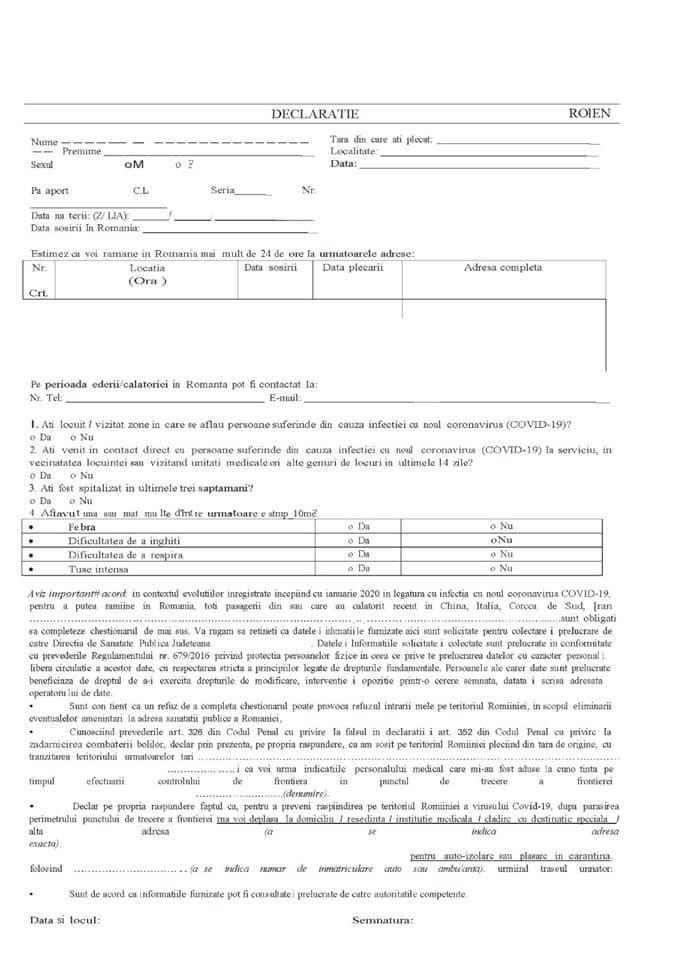 Cum arată declarația pe care toți românii trebuie să o completeze la intrarea în țară 649641