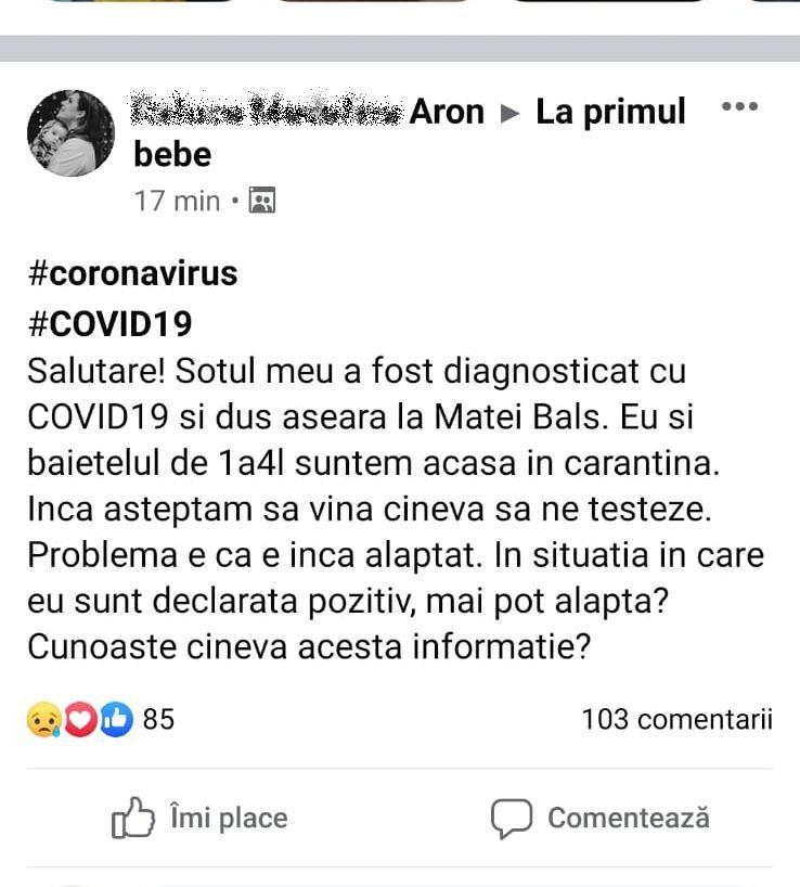 Soţia pacientului 7 cu coronavirus, îngrijorată să nu fi îmbolnăvit bebeluşul pe care îl alăptează 649624